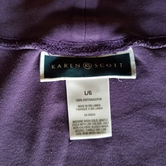 Purple, cotton, mock neck top, sleeves, vintage 90s, Karen Scott, with holes - Picture 8 of 9